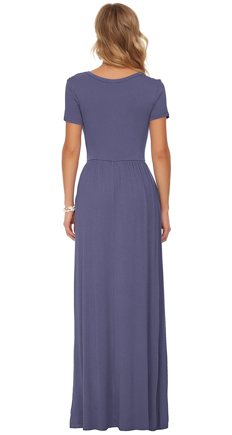 AUSELILY Women's Short Sleeve Loose Plain Casual Long Maxi Dresses for Women 2026 Purple Gray XL - Image 5